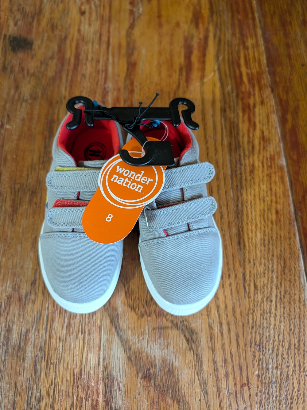 wonder nation Gray Kids Velcro Sneakers with Red Interior